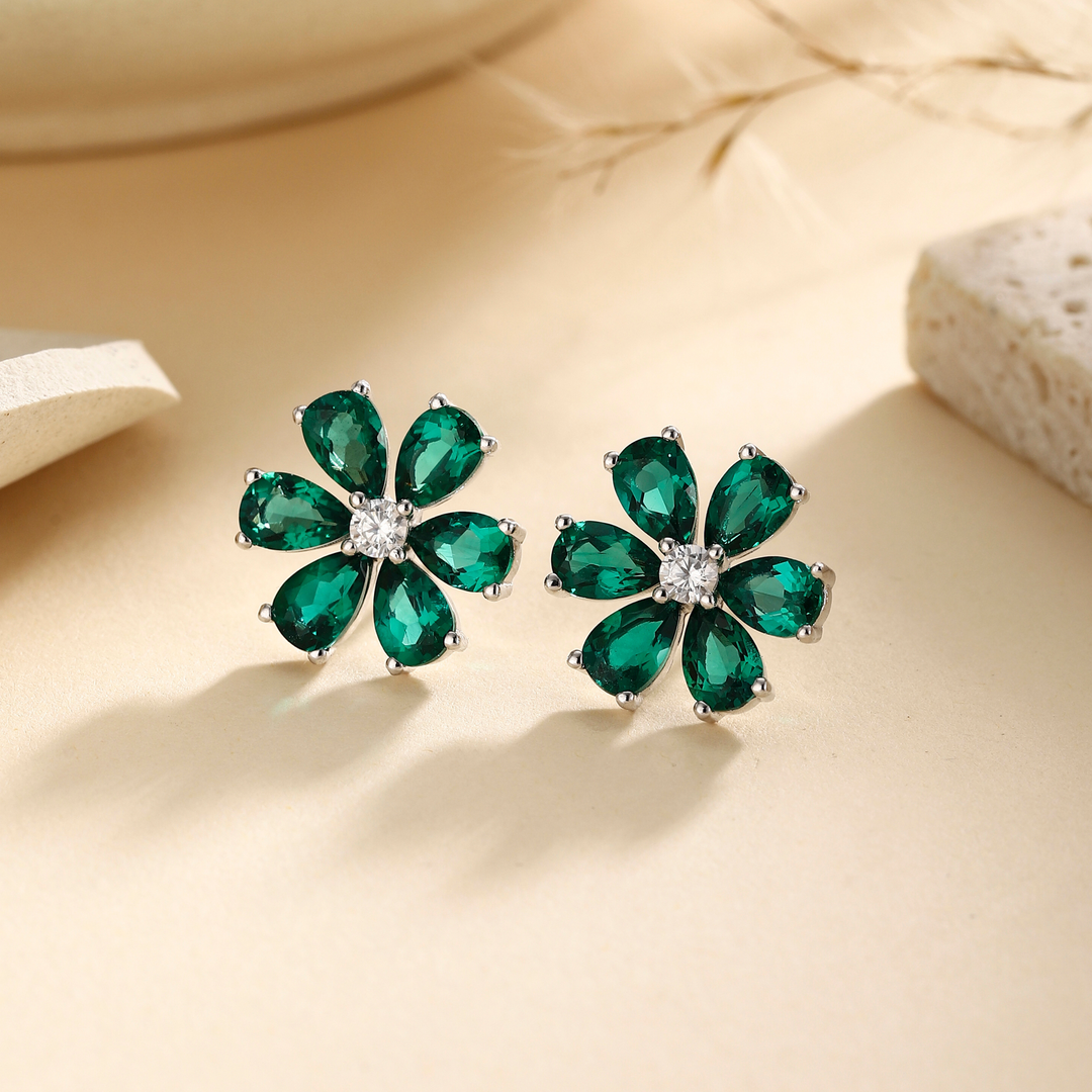 Emerald Floral Studs