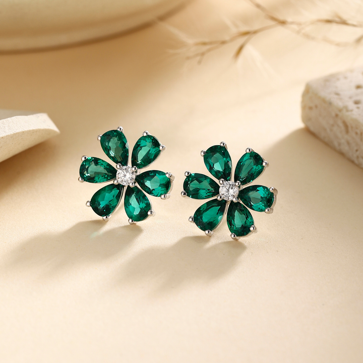 Emerald Floral Studs