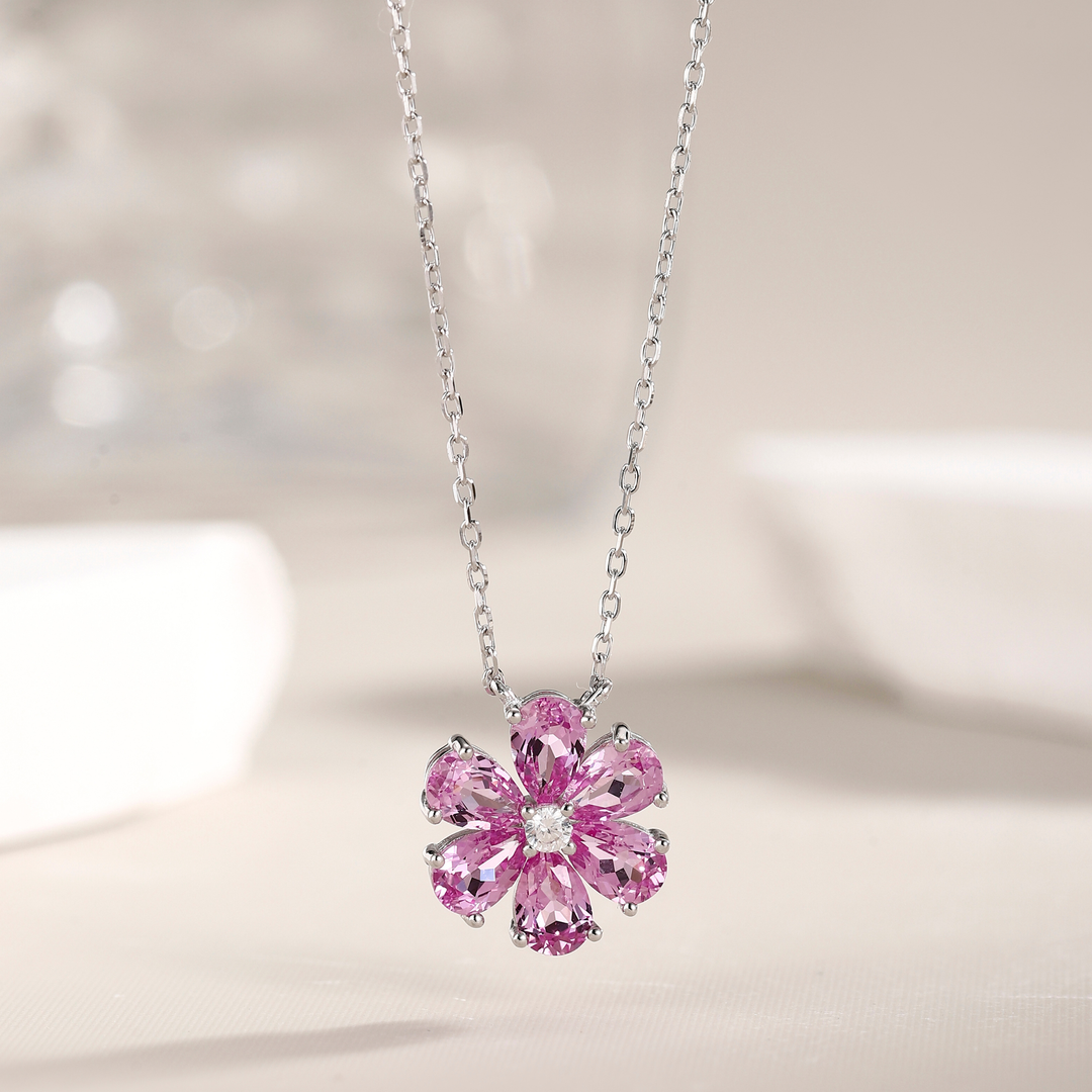 Pink Sapphire Floral Necklace