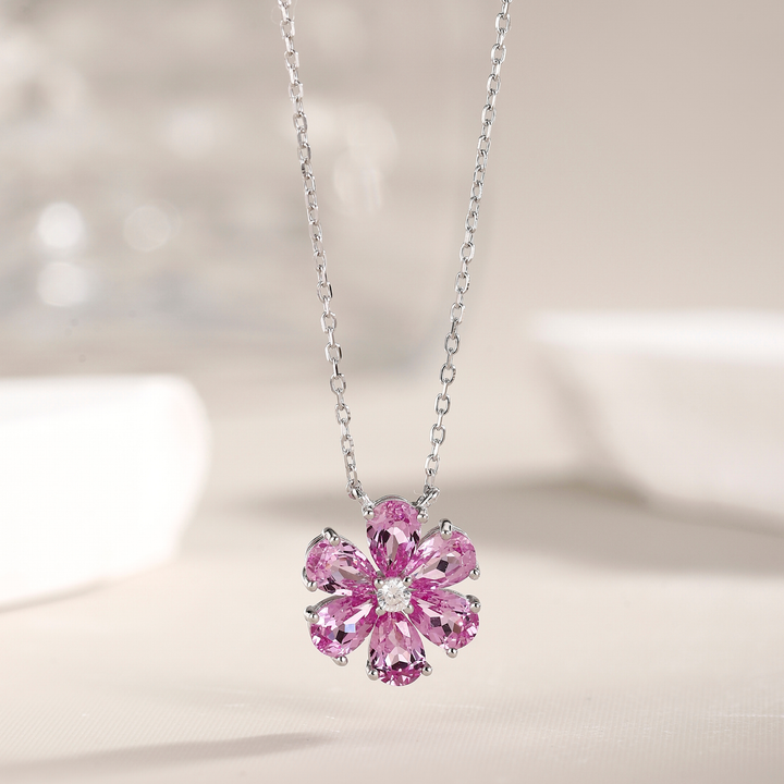 Pink Sapphire Floral Necklace