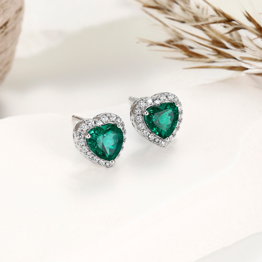 Heart Cut Emerald Studs