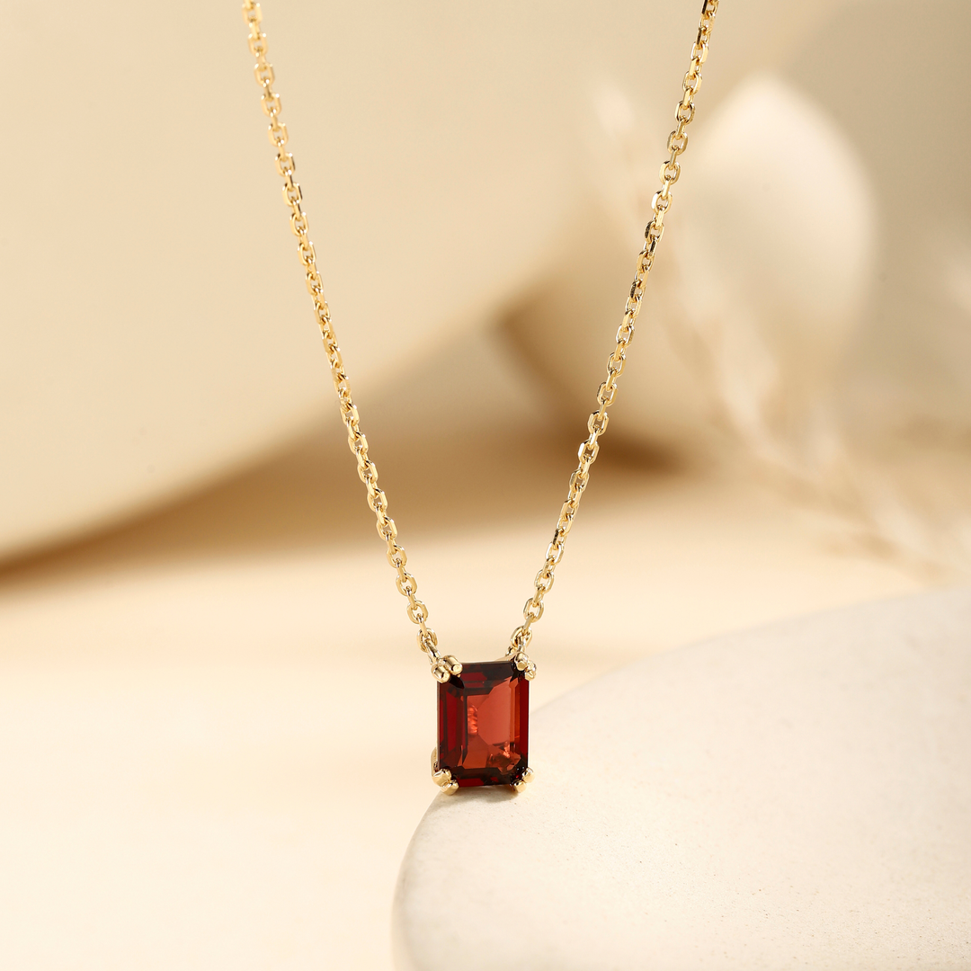 Garnet Emerald Cut Necklace