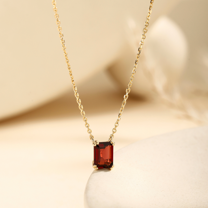 Garnet Emerald Cut Necklace