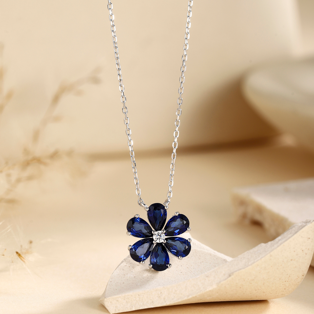 Sapphire Floral Pendant Necklace