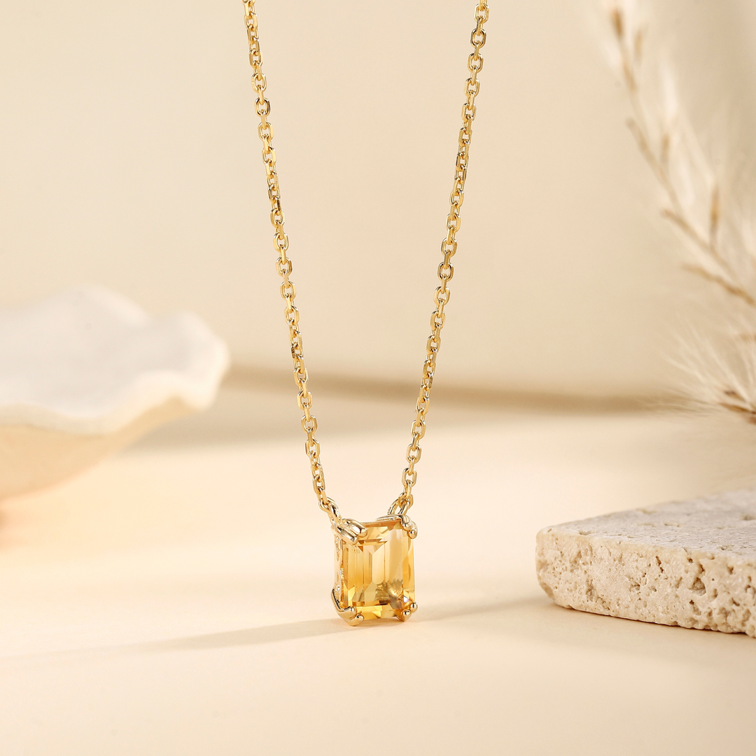 Emerald Cut Citrine Necklace