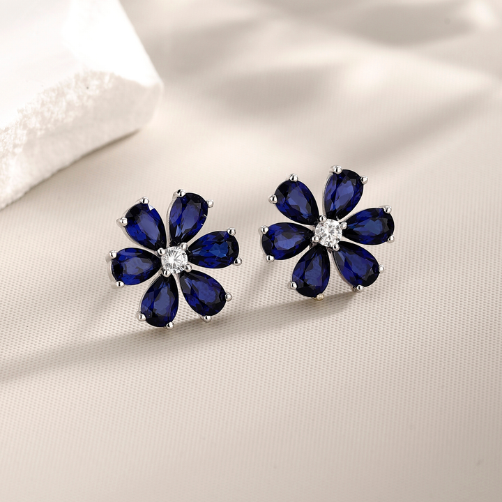 Sapphire Flower Earrings