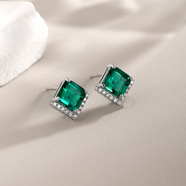 Princess Cut Emerald Studs