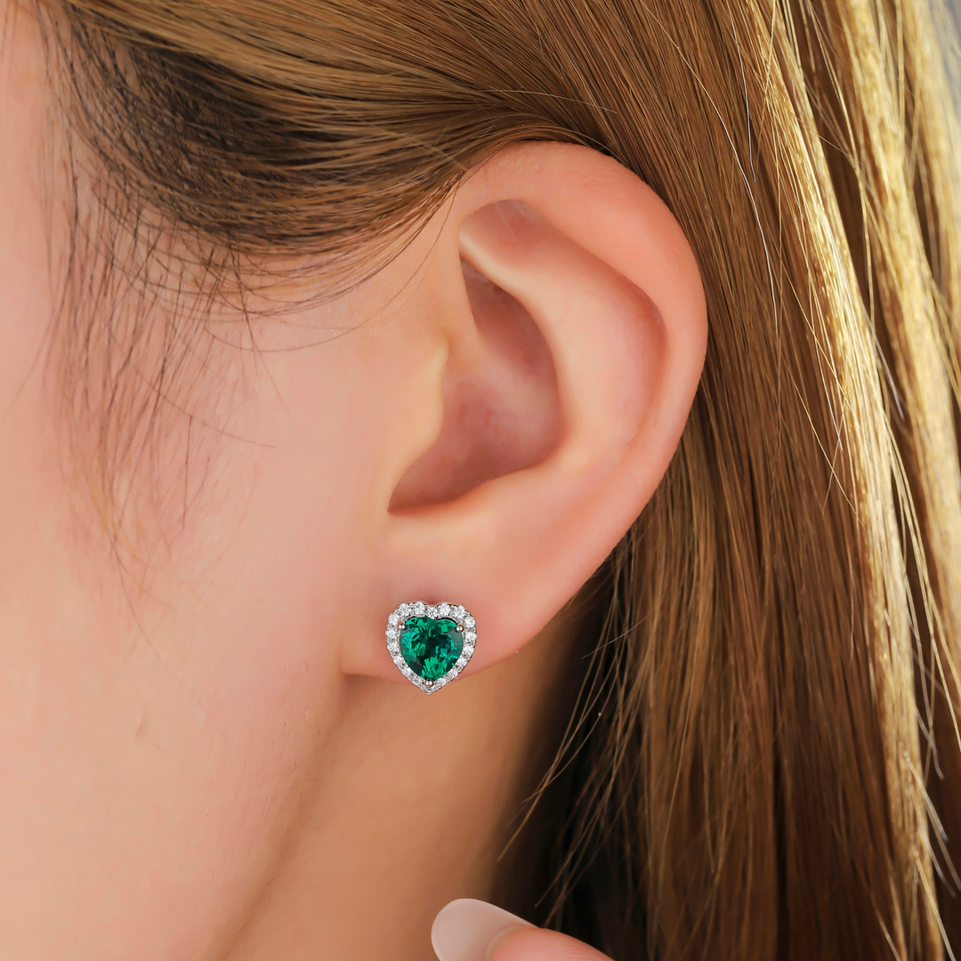 Heart Cut Emerald Studs