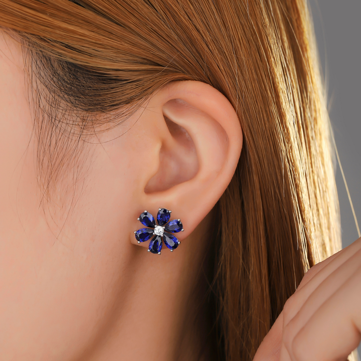 Sapphire Flower Earrings