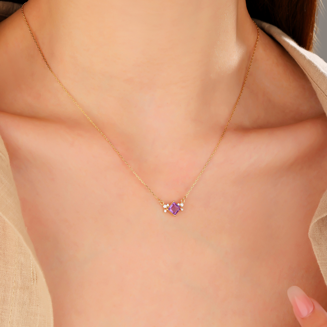 Princess Cut Amethyst Necklace