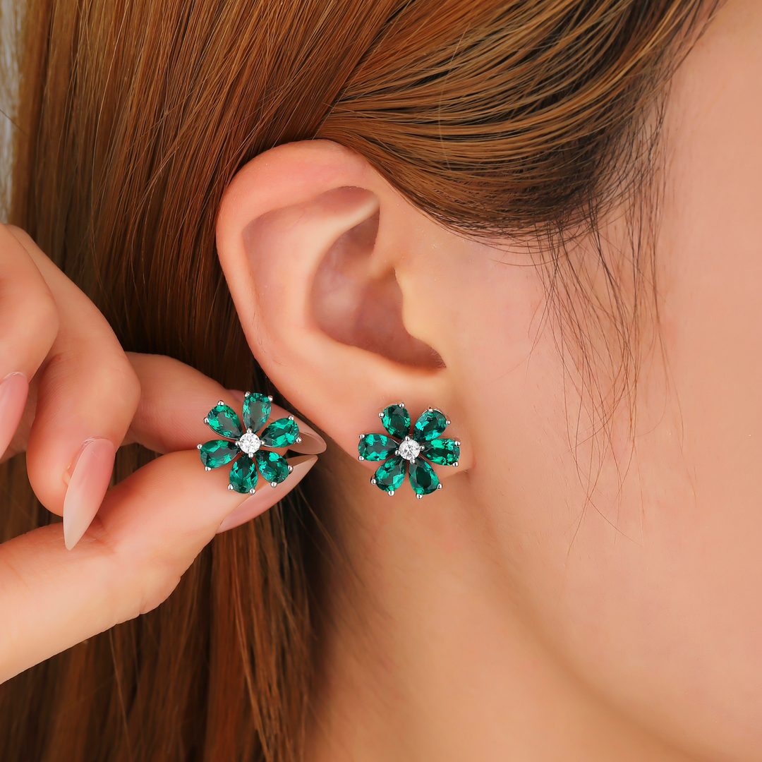 Emerald Floral Studs