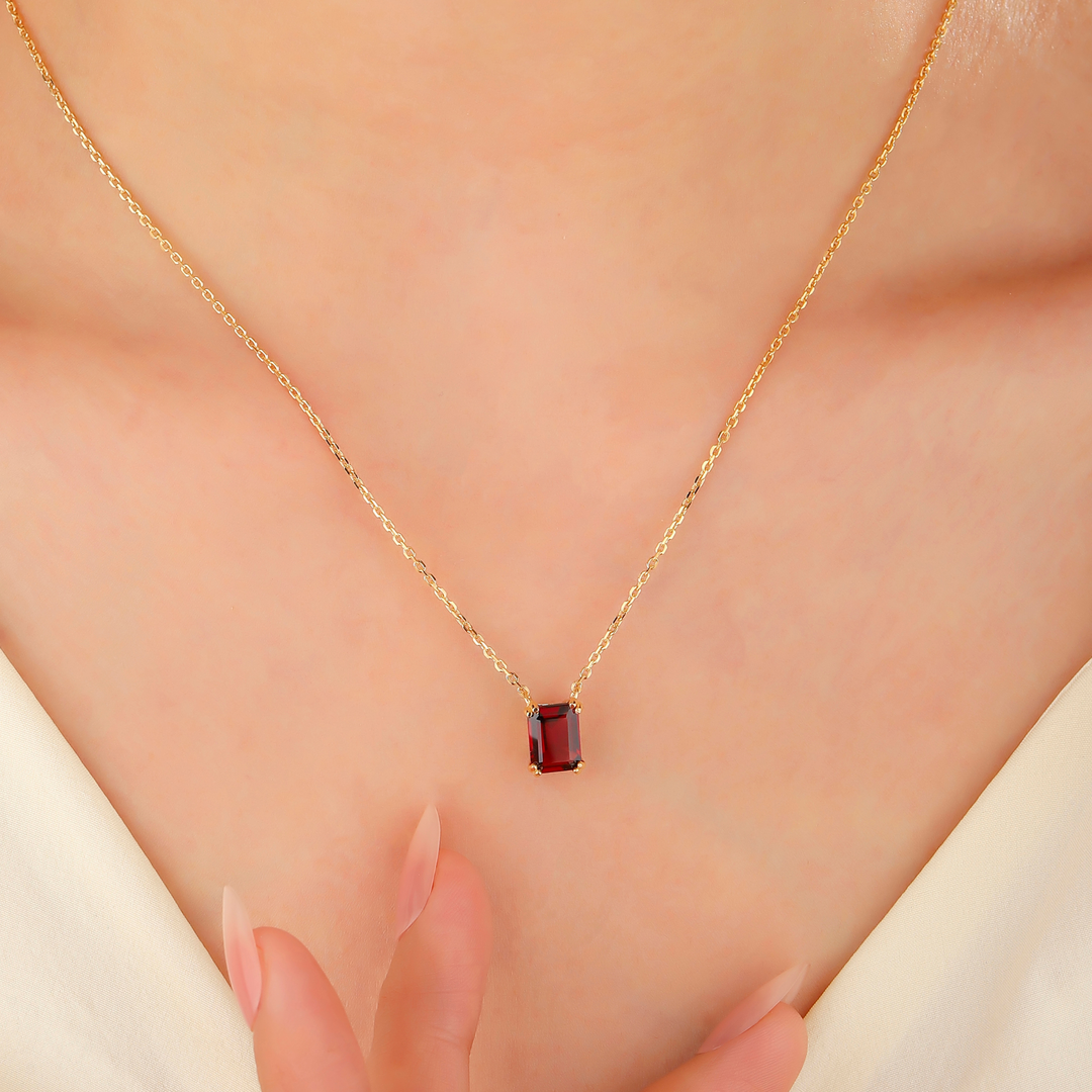Garnet Emerald Cut Necklace