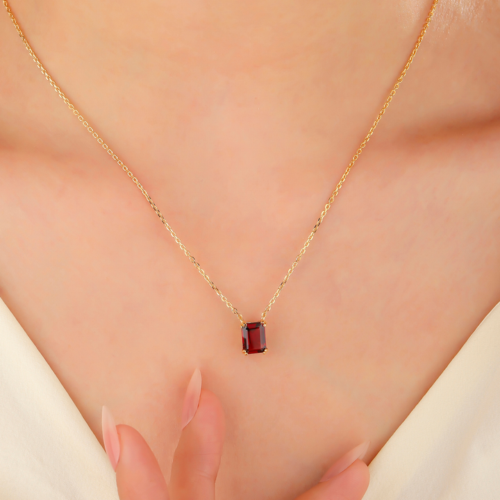 Garnet Emerald Cut Necklace