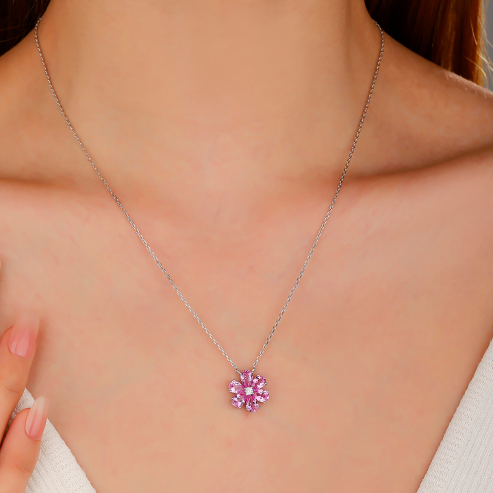 Pink Sapphire Floral Necklace