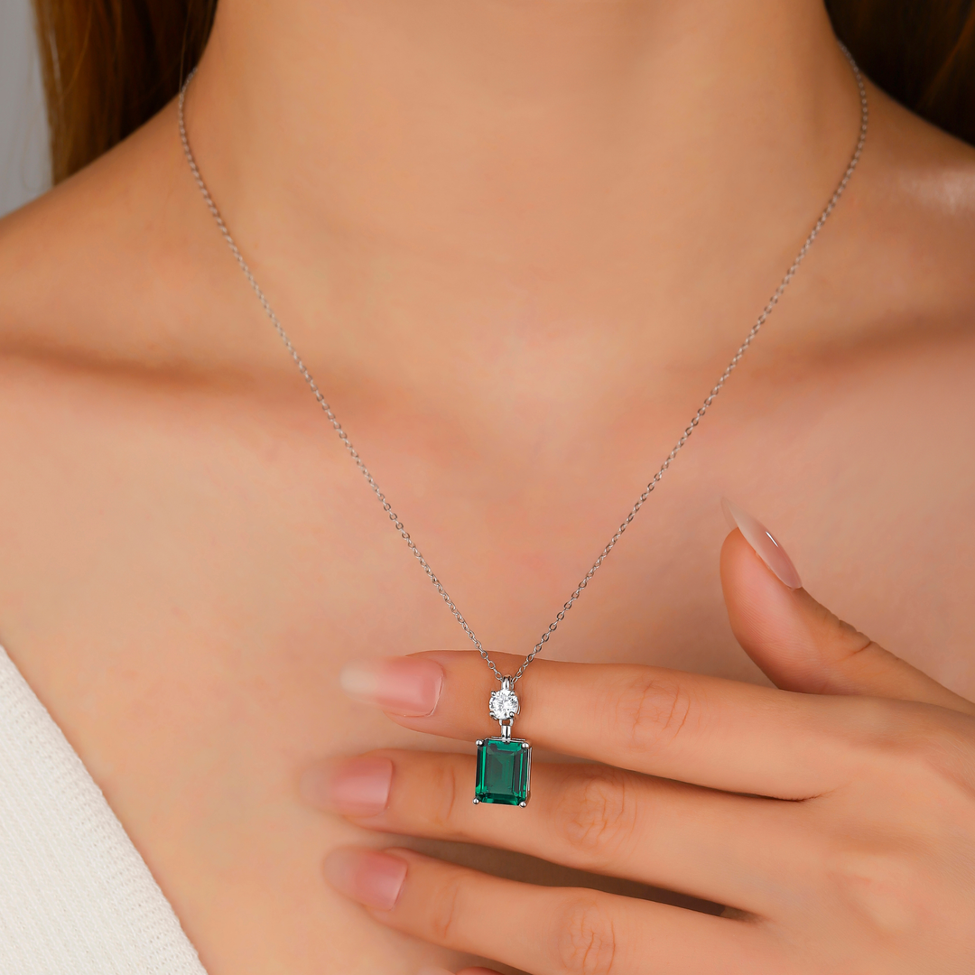Emerald Cut Emerald Pendant Necklace
