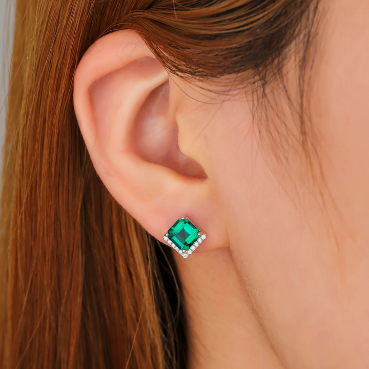Princess Cut Emerald Studs