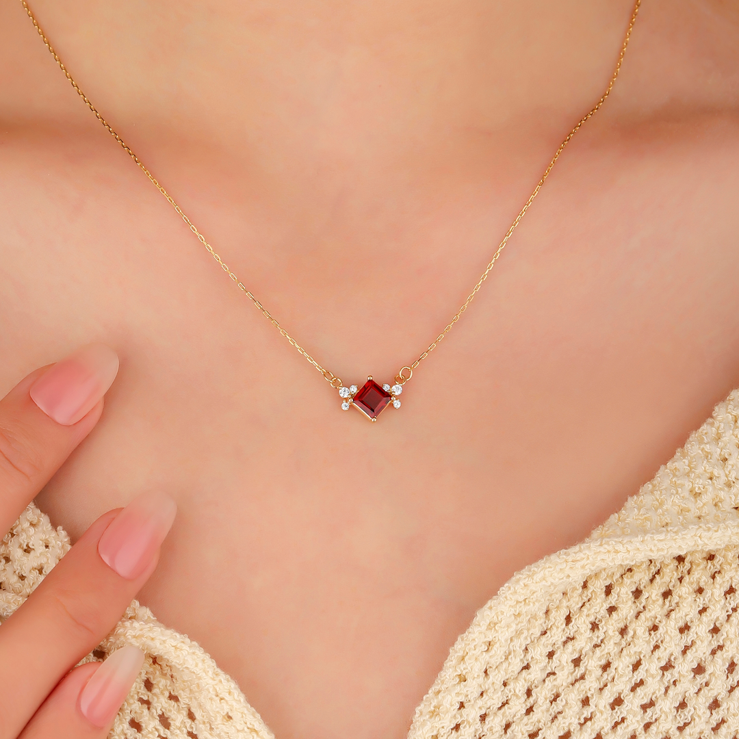 Princess Cut Garnet Necklace