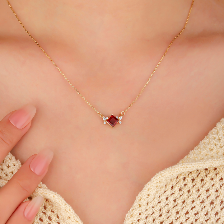 Princess Cut Garnet Necklace