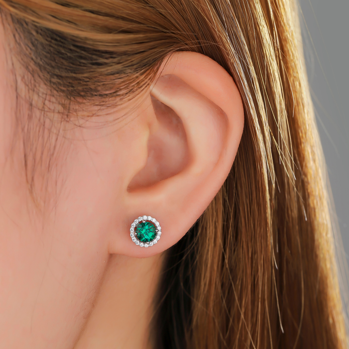 Round Cut Emerald Studs