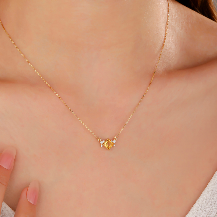 Princess Cut Citrine Necklace