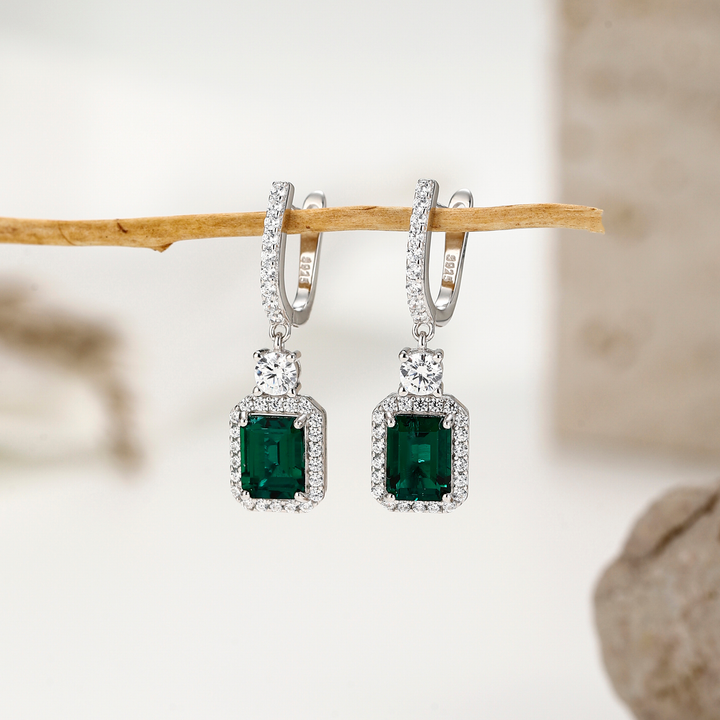 Emerald Cut Emerald Hoop Studs