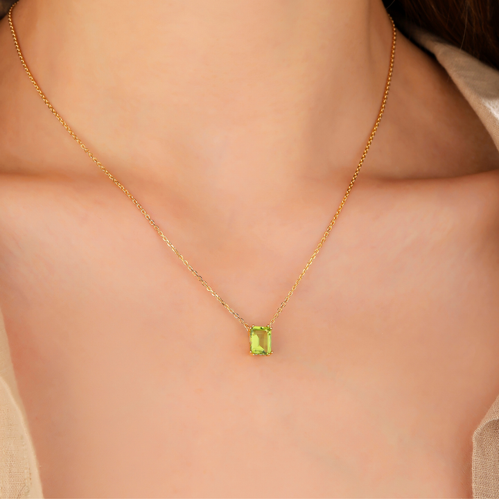Peridot Emerald Cut Necklace