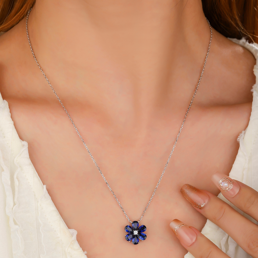 Sapphire Floral Pendant Necklace