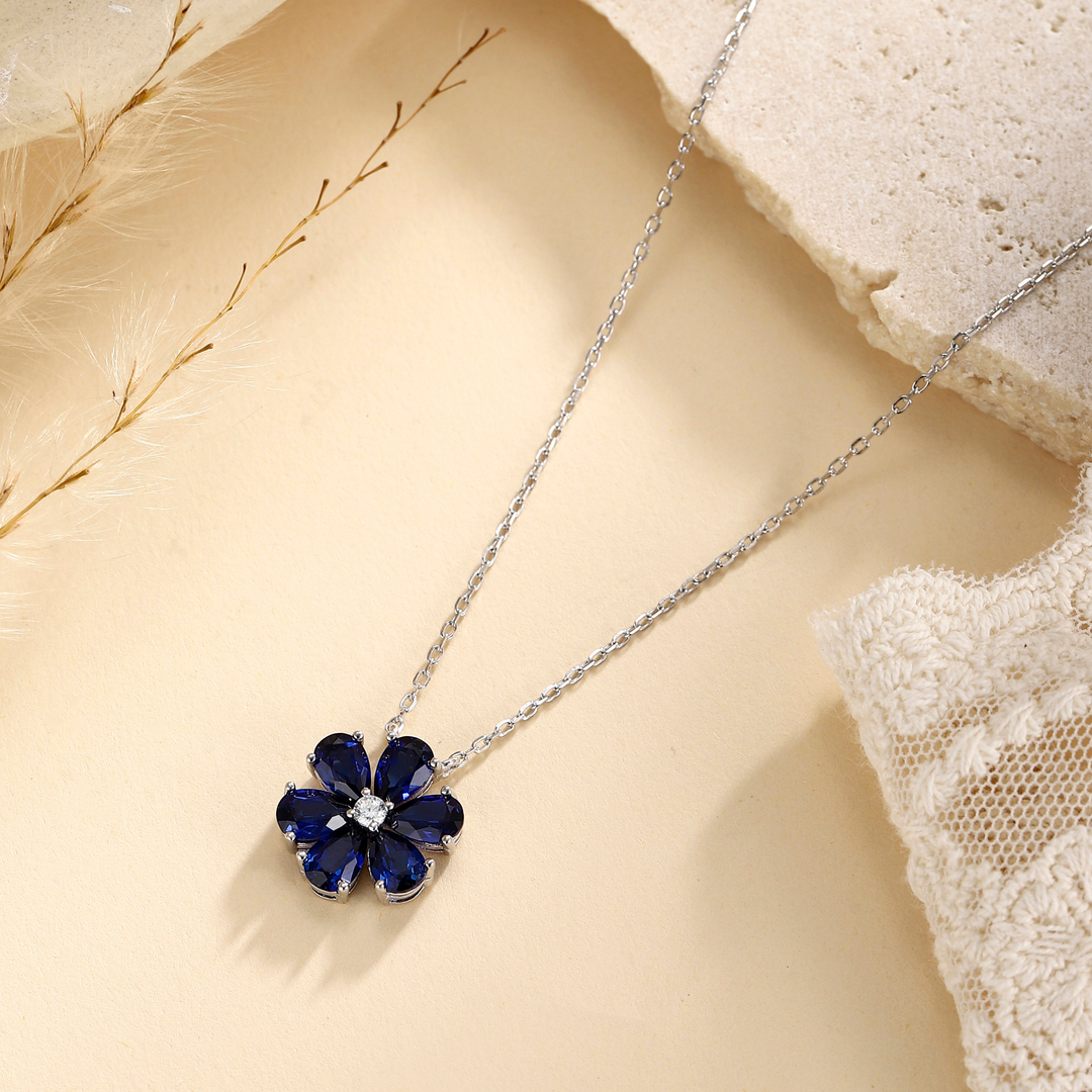 Sapphire Floral Pendant Necklace