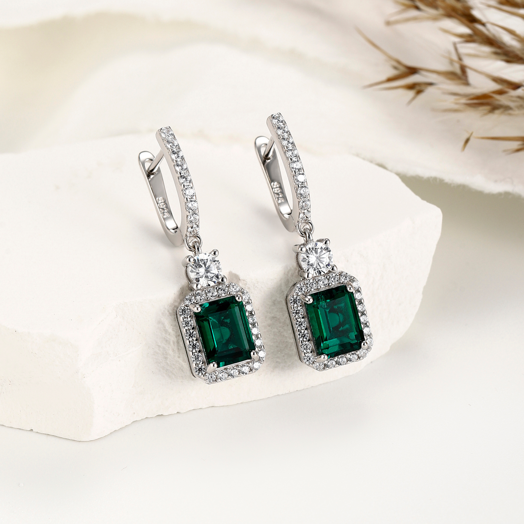 Emerald Cut Emerald Hoop Studs
