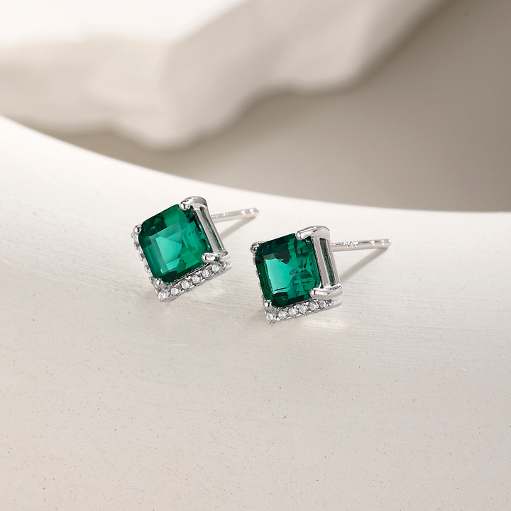 Princess Cut Emerald Studs
