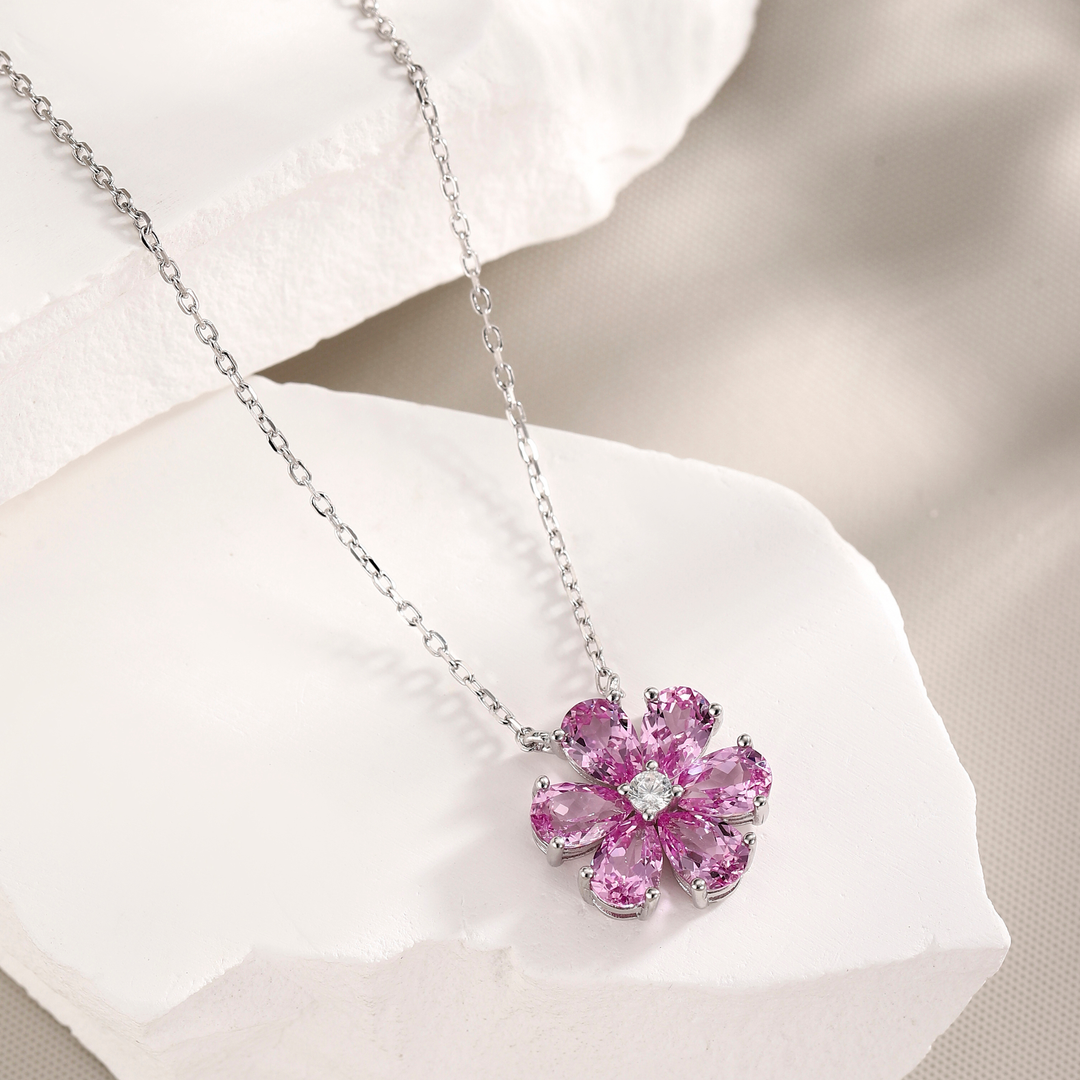 Pink Sapphire Floral Necklace