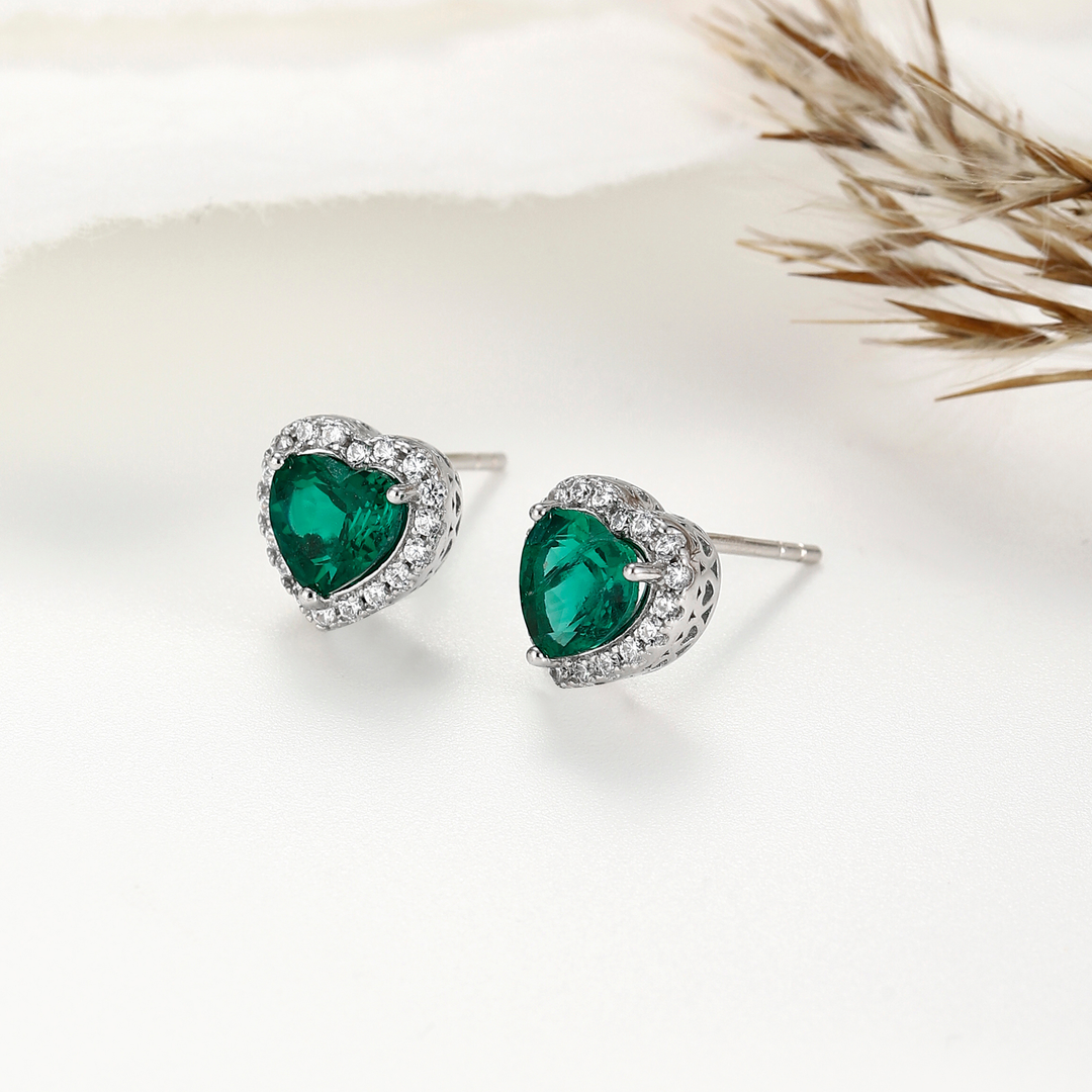 Heart Cut Emerald Studs