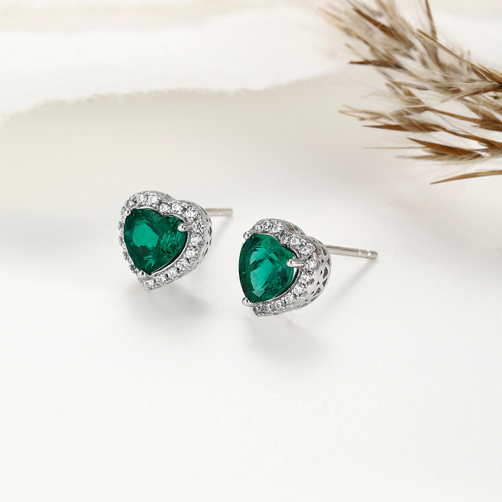Heart Cut Emerald Studs