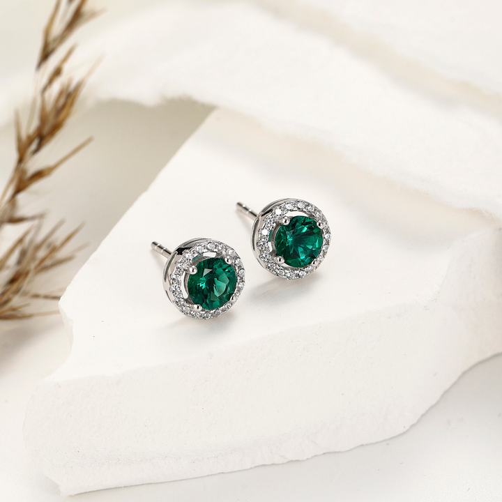 Round Cut Emerald Studs