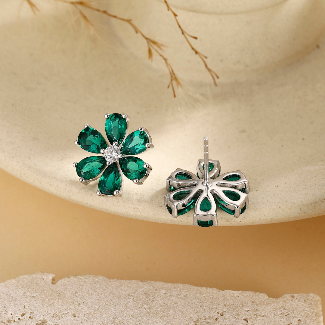 Emerald Floral Studs