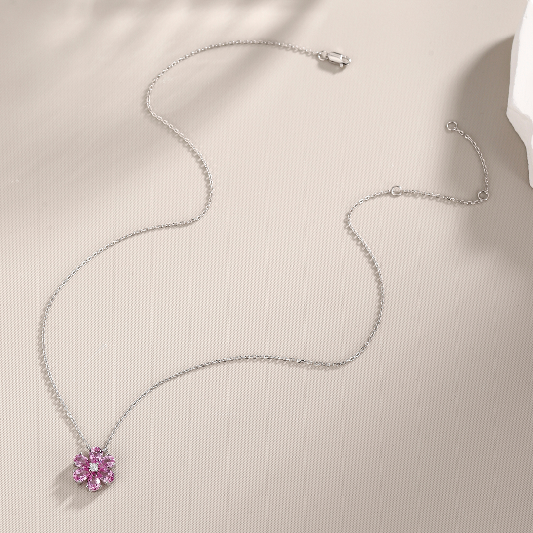 Pink Sapphire Floral Necklace