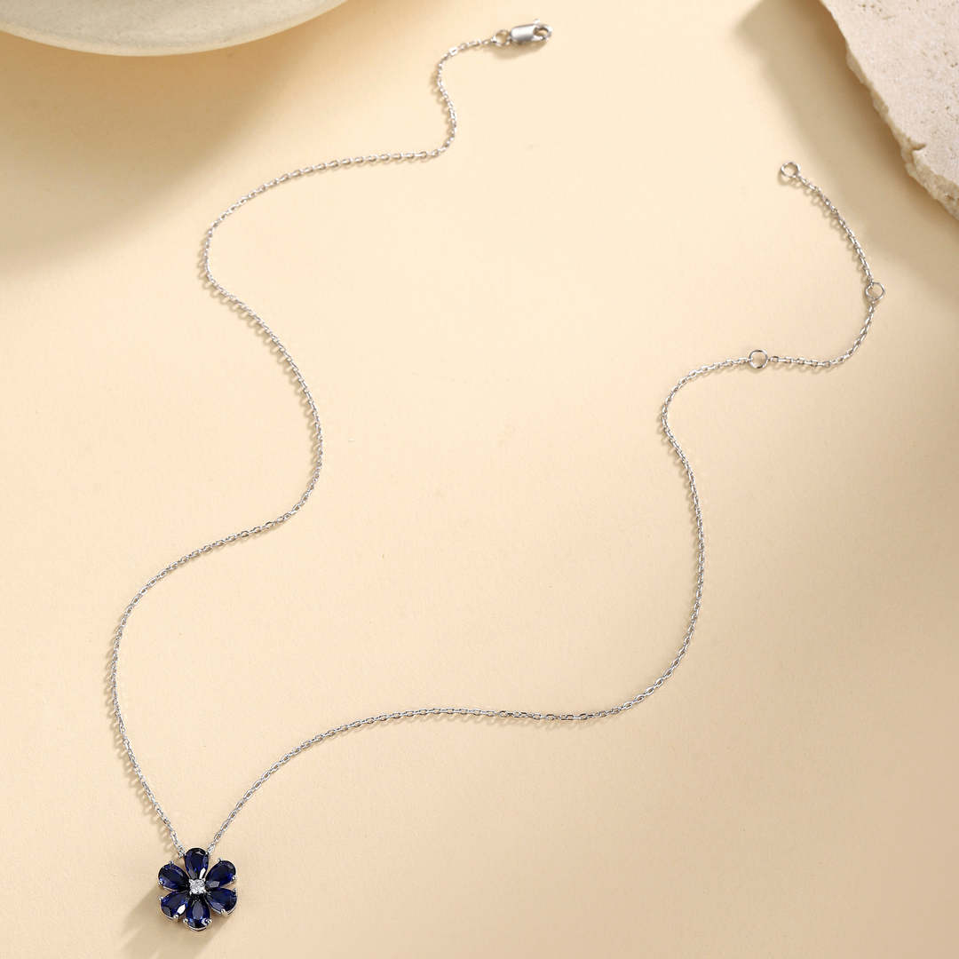 Sapphire Floral Pendant Necklace