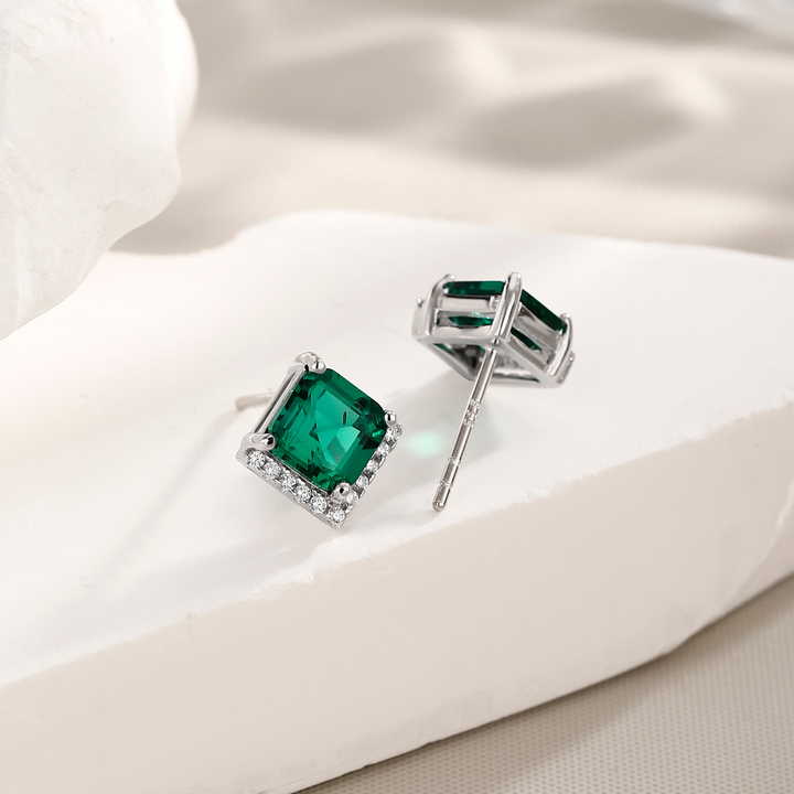 Princess Cut Emerald Studs