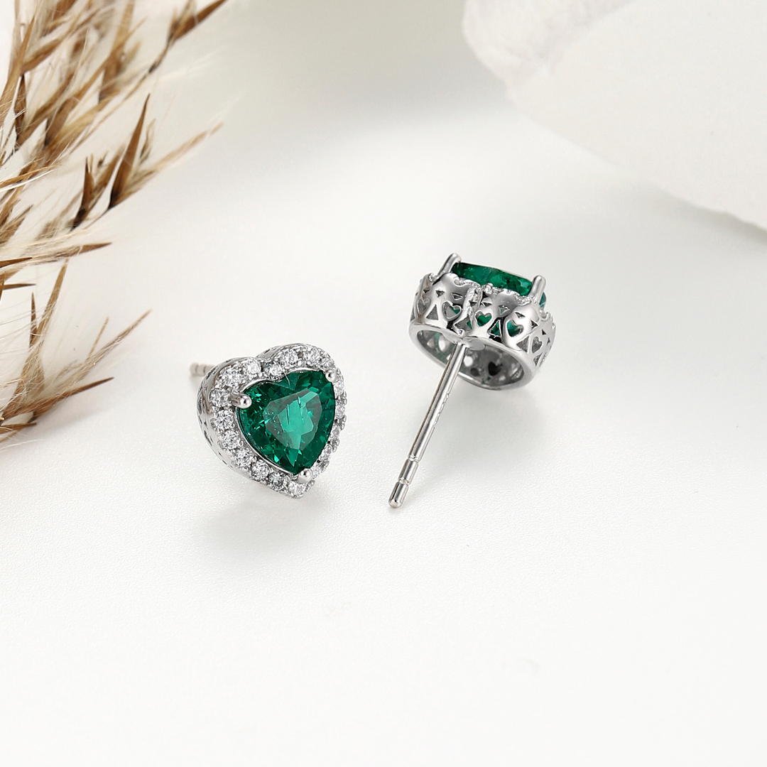 Heart Cut Emerald Studs