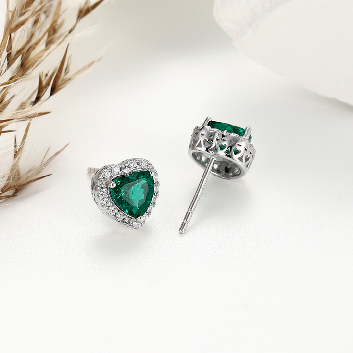 Heart Cut Emerald Studs