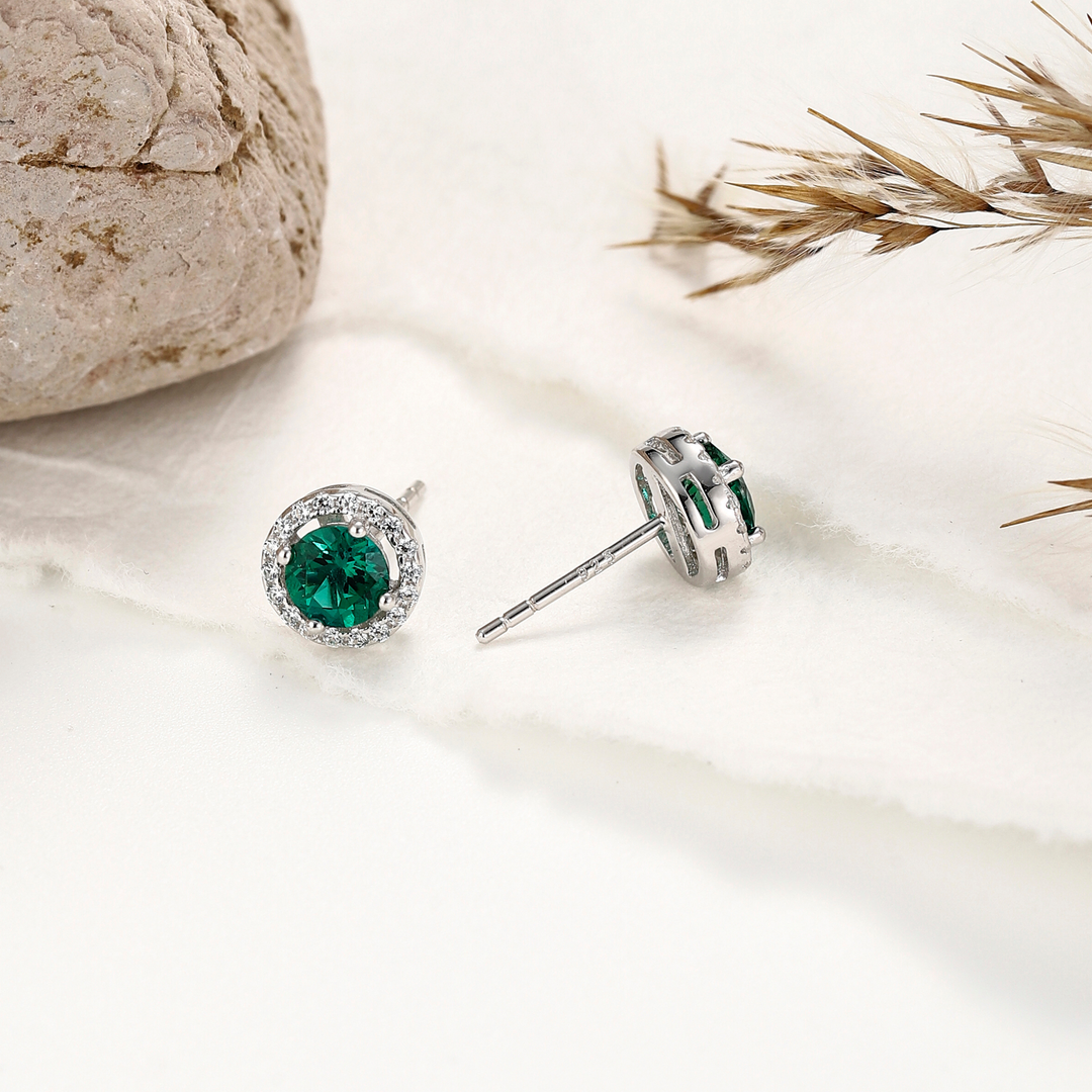 Round Cut Emerald Studs