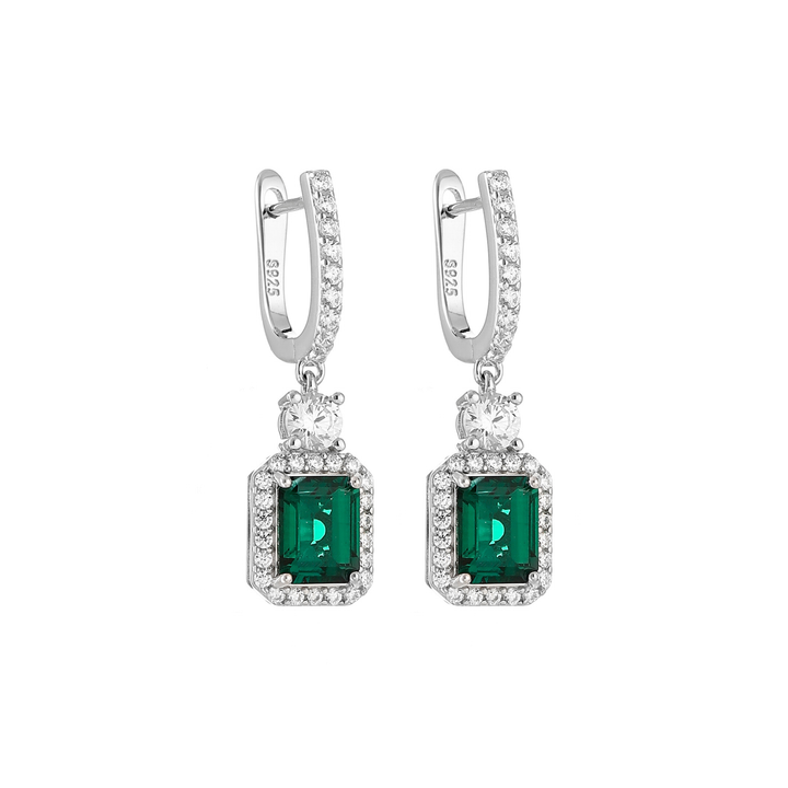 Emerald Cut Emerald Hoop Studs