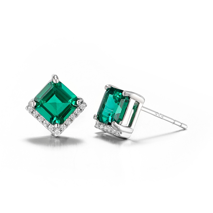 Princess Cut Emerald Studs