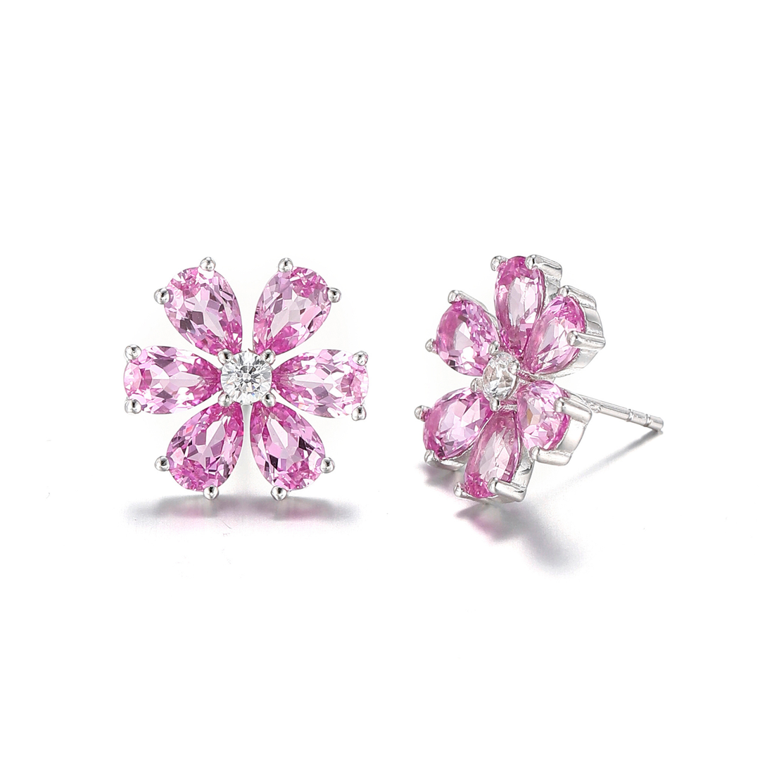 Pink Sapphire Flower Earrings
