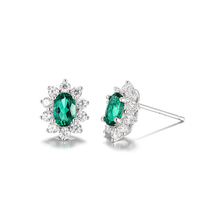 Oval Cut Emerald Floral Studs