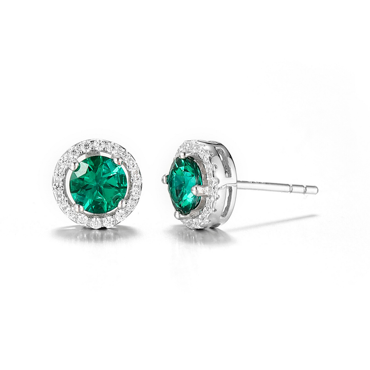 Round Cut Emerald Studs