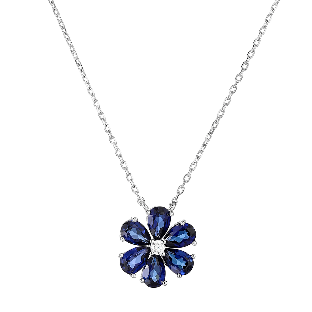 Sapphire Floral Pendant Necklace