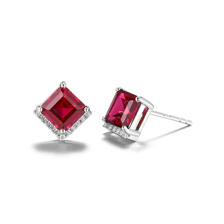 Princess Cut Ruby Studs