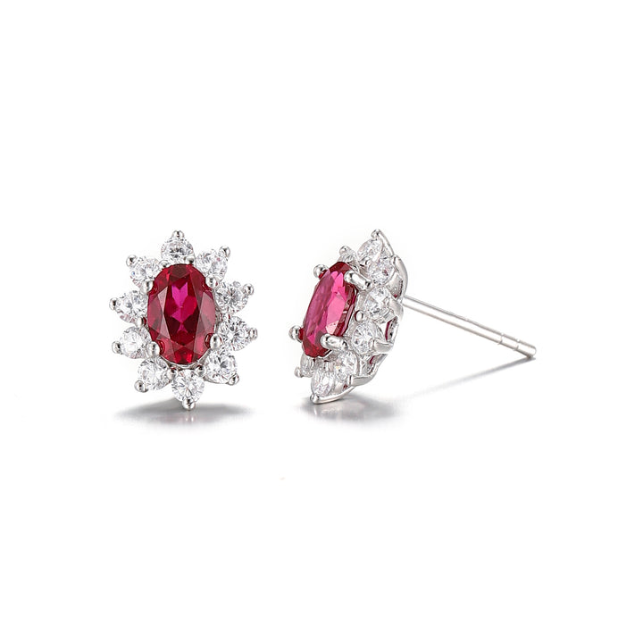 Oval Cut Ruby Floral Studs