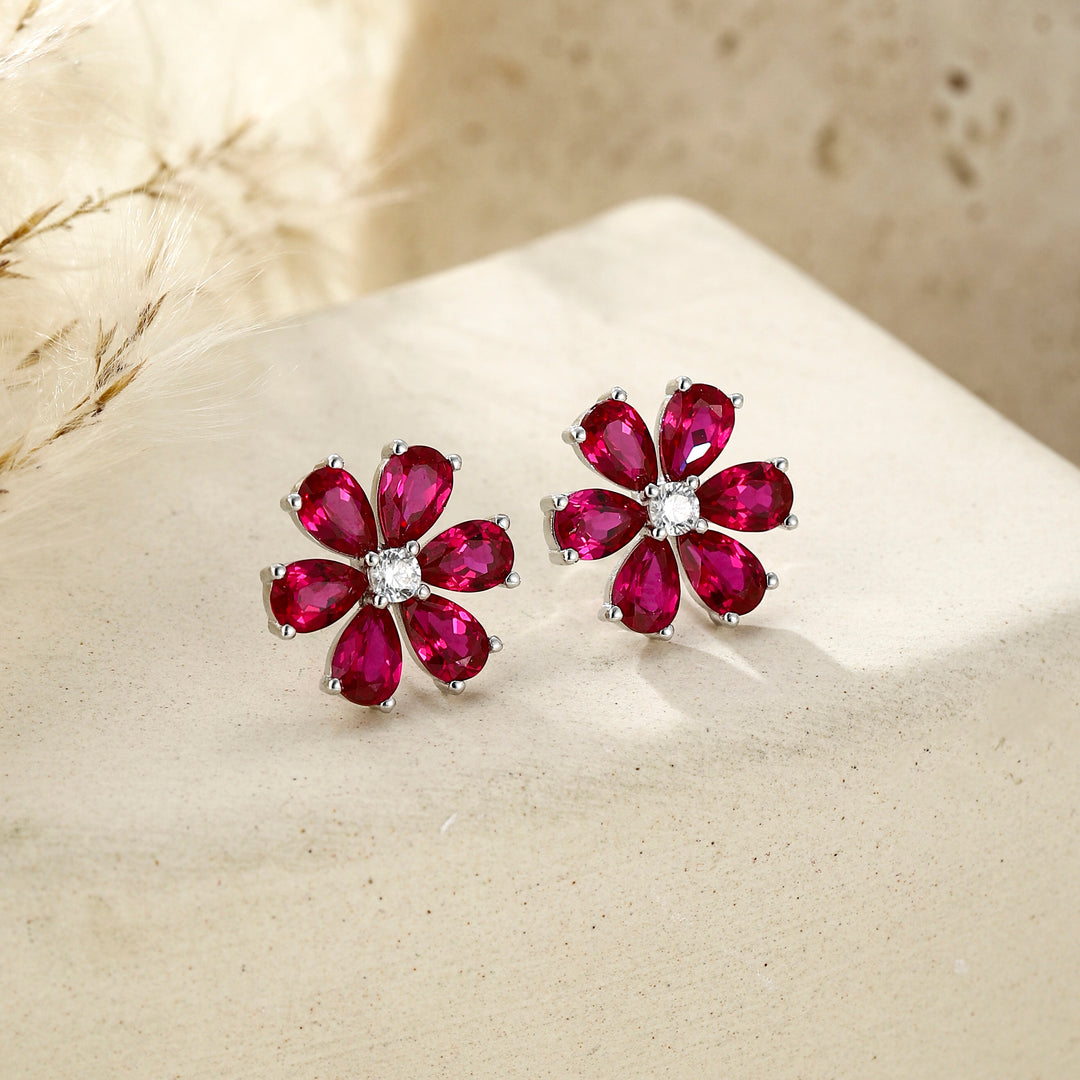 Ruby Flower Studs
